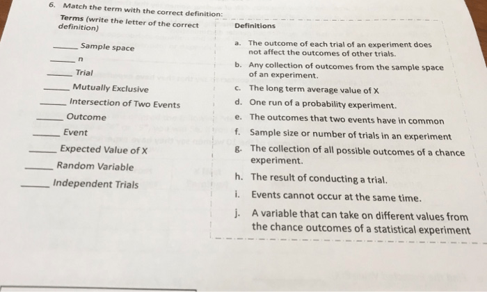 Match the term to its correct description