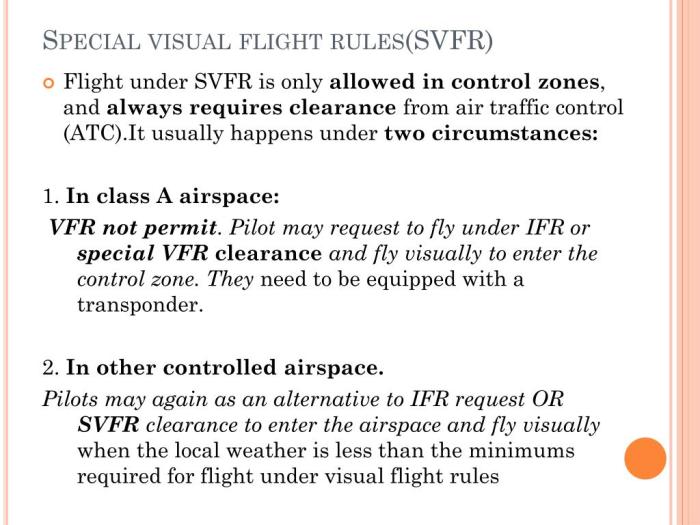 Vfr special wing fixed authorized